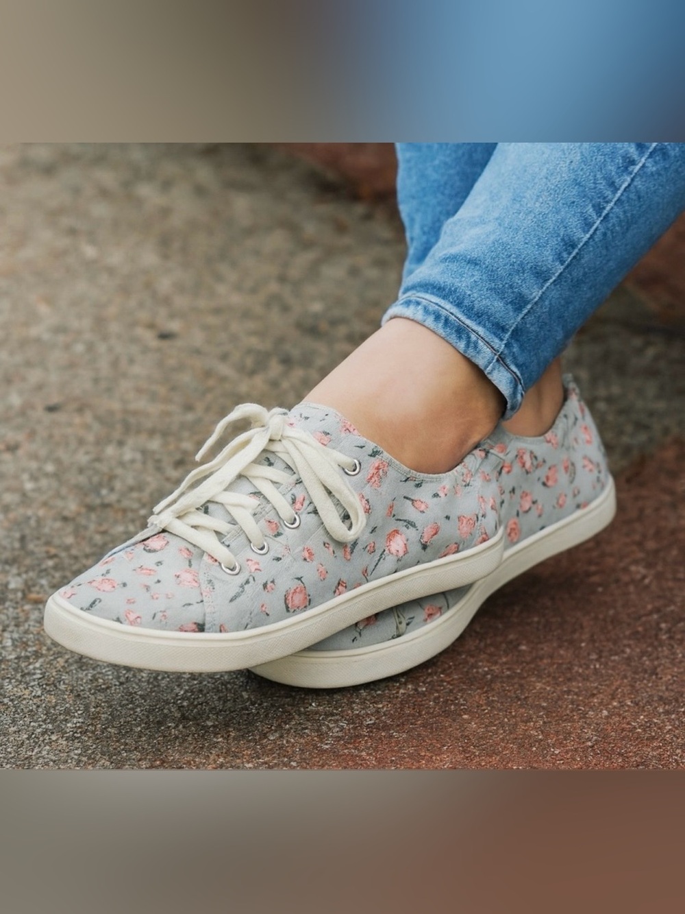 Madden Girl Floral Canvas Sneakers - Light Blue with Pink Roses